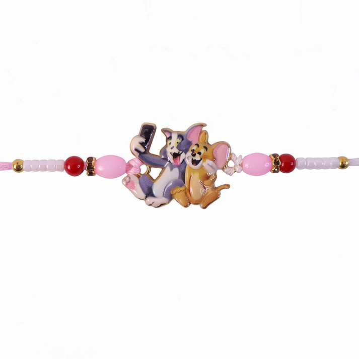 Kids Rakhi – Cute Cartoon Cat & Mouse Selfie Design, 1 pc