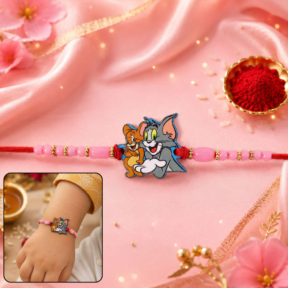 Kids Rakhi – Tom & Jerry Cartoon with Pink Beads, 1 pc