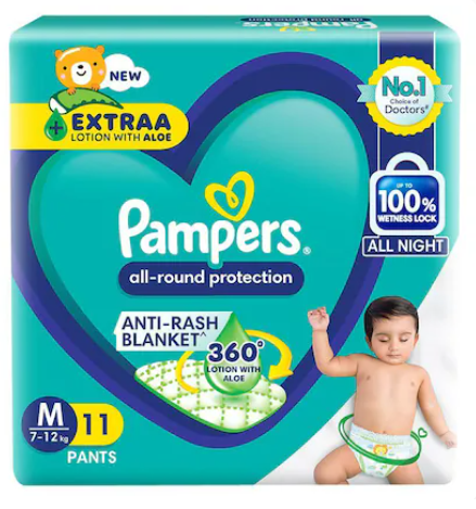 Pampers All Round Protection Diaper (11 pants, M, 7-12 kg)